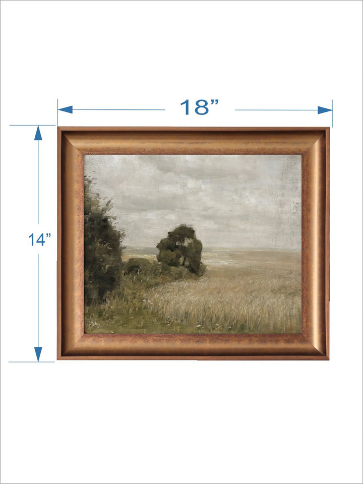 The Vintage Artistry Brown & Blue Summer Landscape Painting Framed Wall Painting