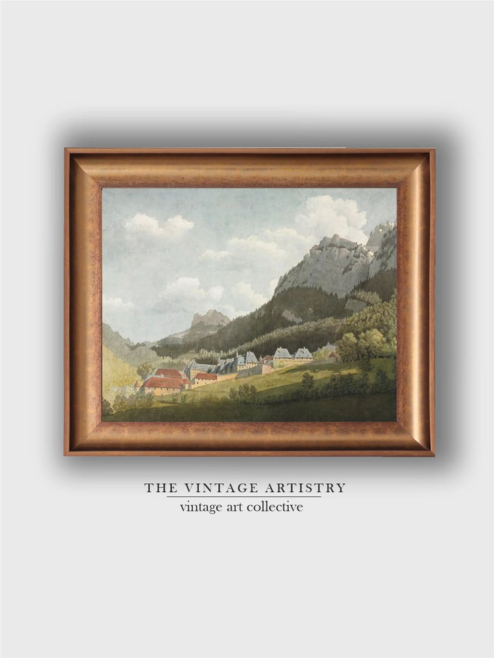 The Vintage Artistry Blue & Green Mountains View Painting Wall Art