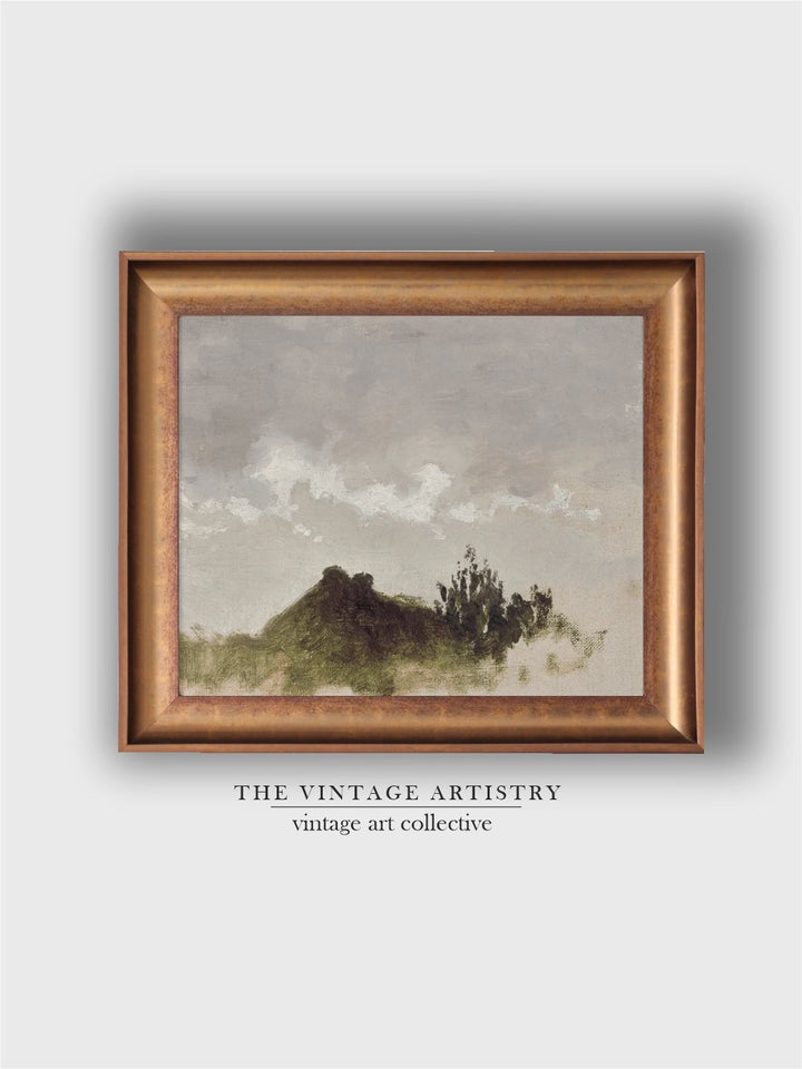 The Vintage Artistry Grey & Green Mountain Range Printed Framed Wall Painting