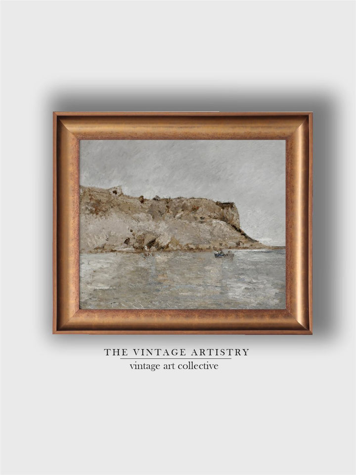 The Vintage Artistry Beige & Blue Antique Rustic Muted Landscapewall Art
