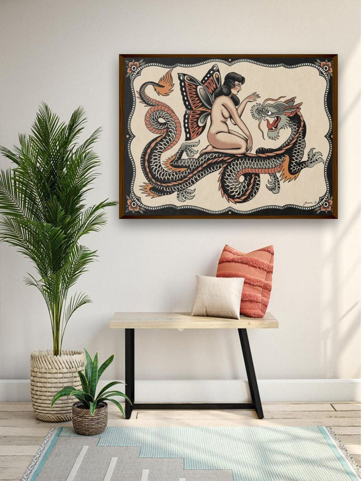 "Beige & Black Abstract Framed Wall Painting''