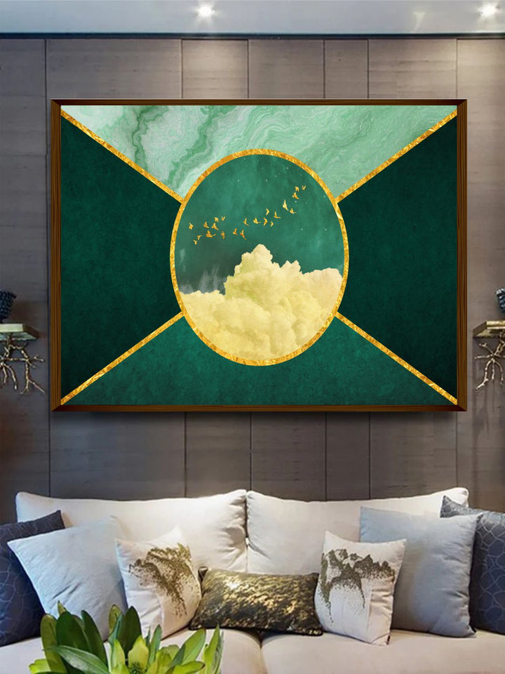 "Green Abstract Painted Wooden Framed Wall Art "