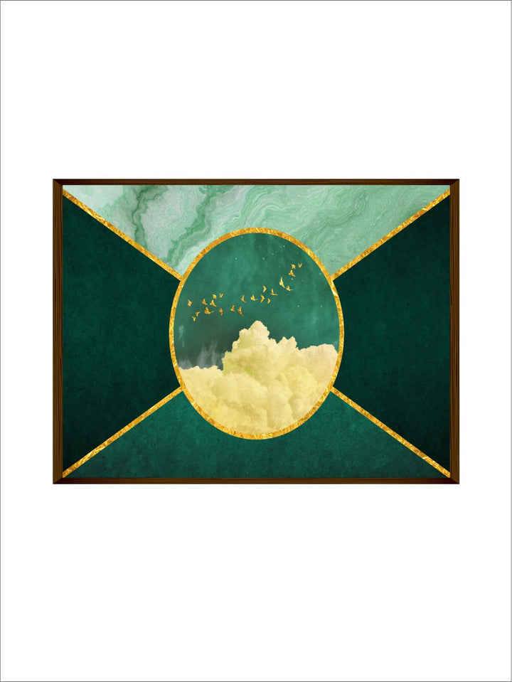 "Green Abstract Painted Wooden Framed Wall Art "