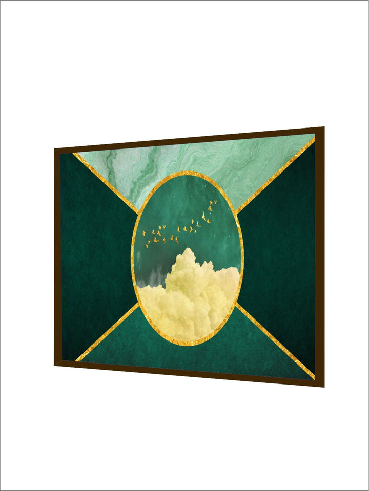 "Green Abstract Painted Wooden Framed Wall Art "