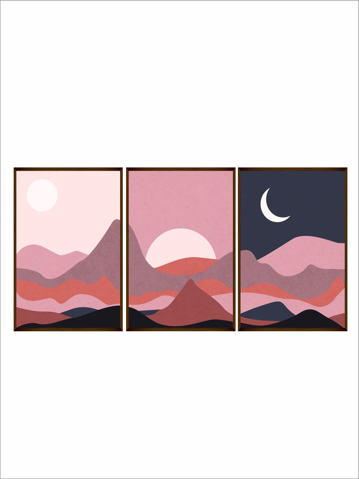 "Set Of 3 Pink & Black Abstract Printed Framed Wall Art "
