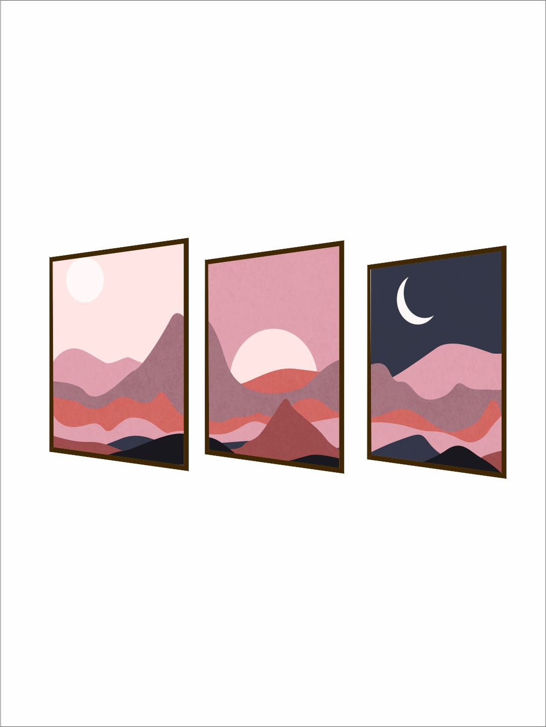 "Set Of 3 Pink & Black Abstract Printed Framed Wall Art "