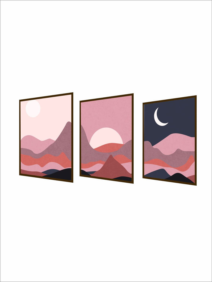 "Set Of 3 Pink & Black Abstract Printed Framed Wall Art "