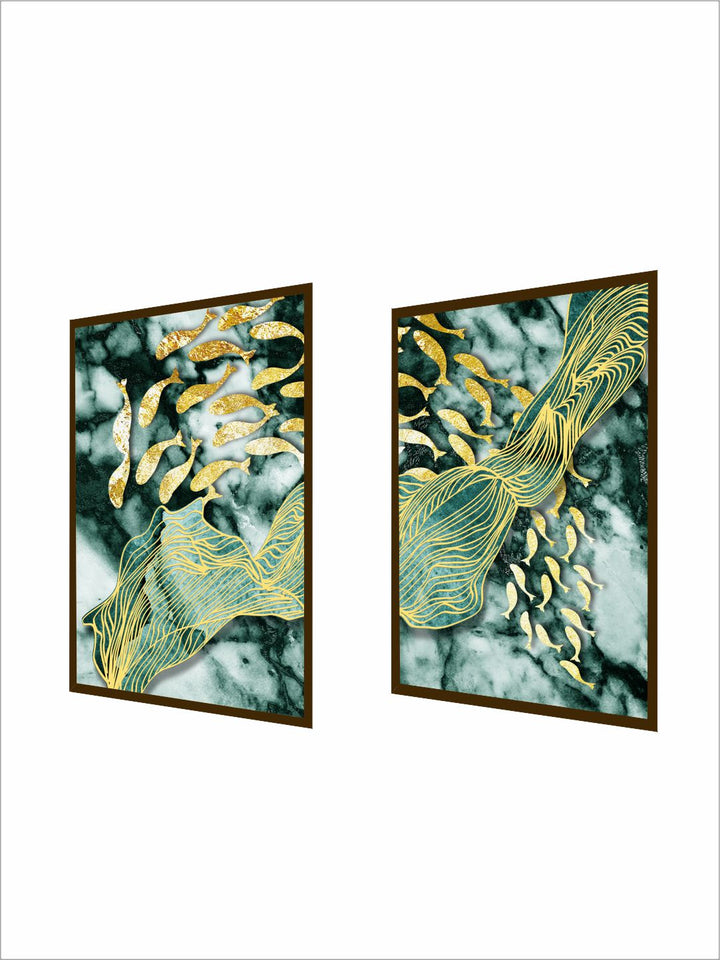 "Yellow-Colored & Green Abstract Printed Framed Wall Art "