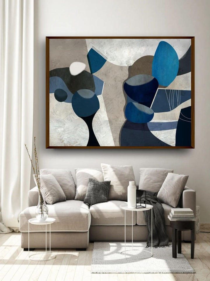 "Blue & Black Abstract Printed Framed Wall Painting "