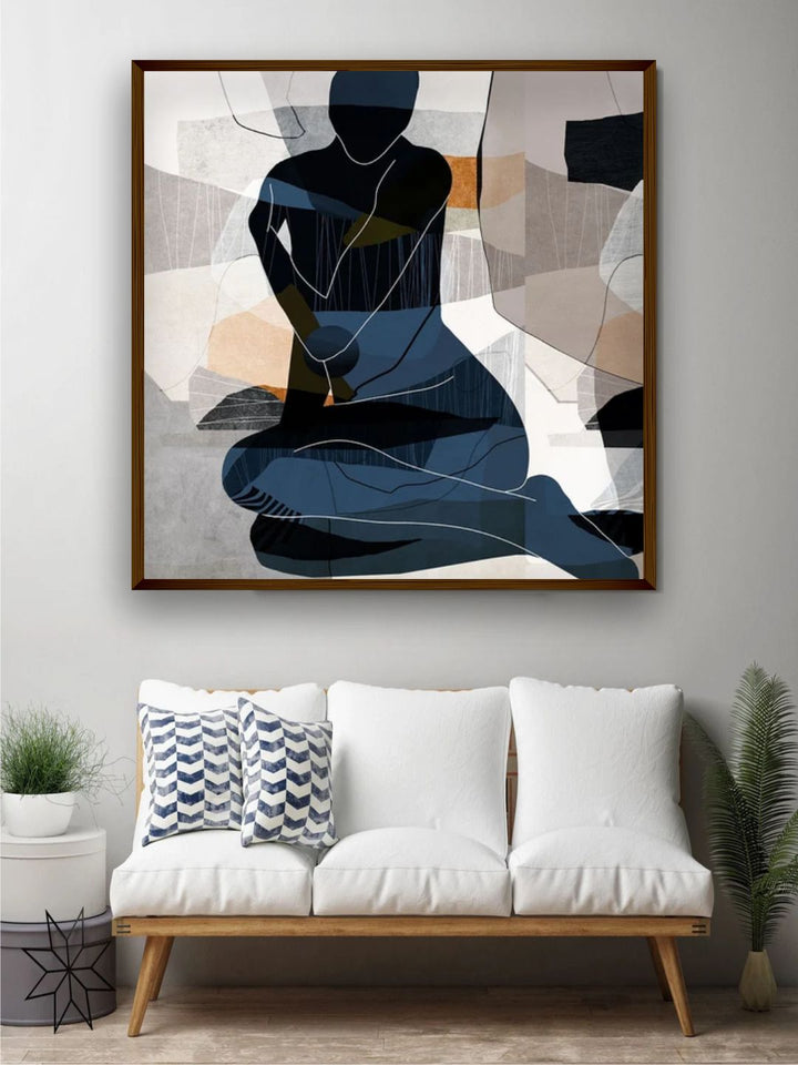 "White & Blue Abstract Wooden Framed Wall Painting "