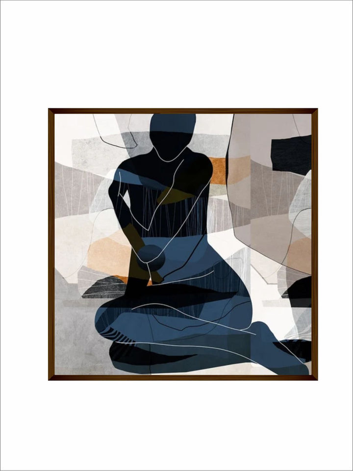 "White & Blue Abstract Wooden Framed Wall Painting "