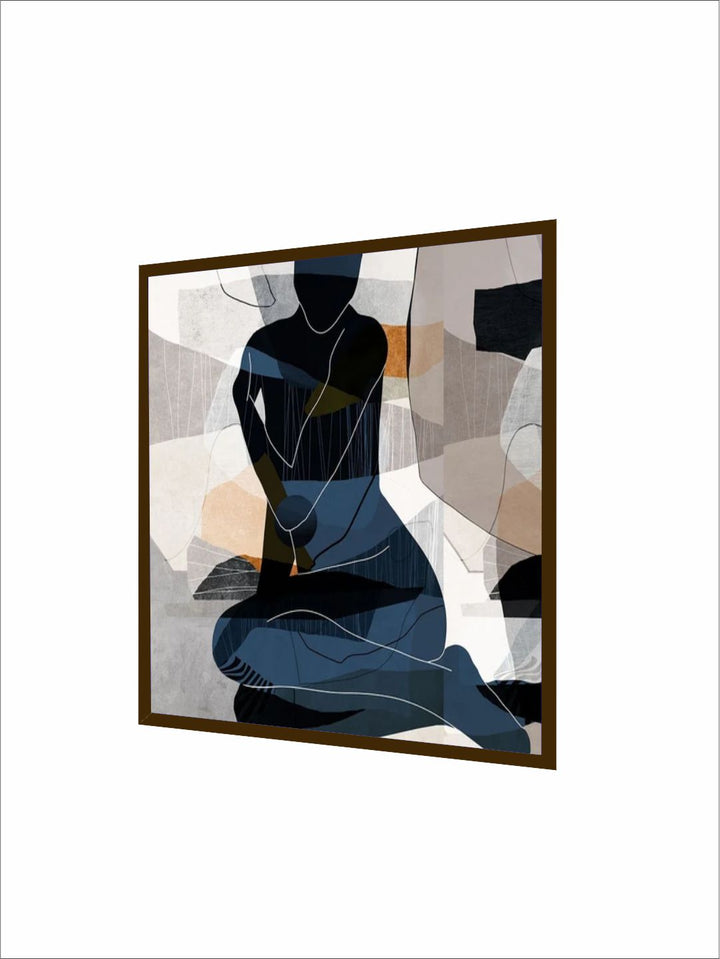 "White & Blue Abstract Wooden Framed Wall Painting "