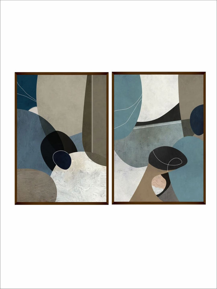 "Set Of 2 Blue & Olive Abstract Printed Framed Wall Art "