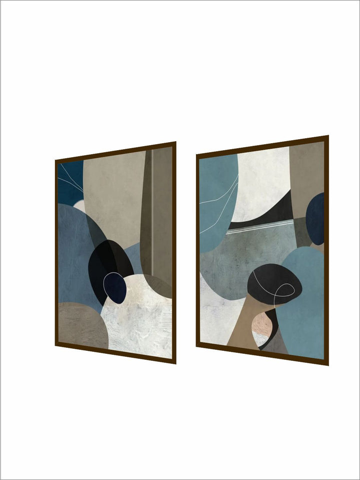 "Set Of 2 Blue & Olive Abstract Printed Framed Wall Art "