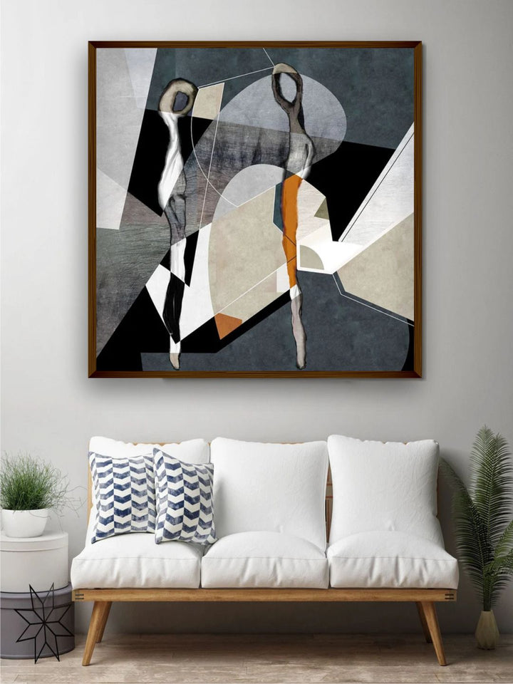 "Grey & Black Abstract Printed Framed Wall Painting "