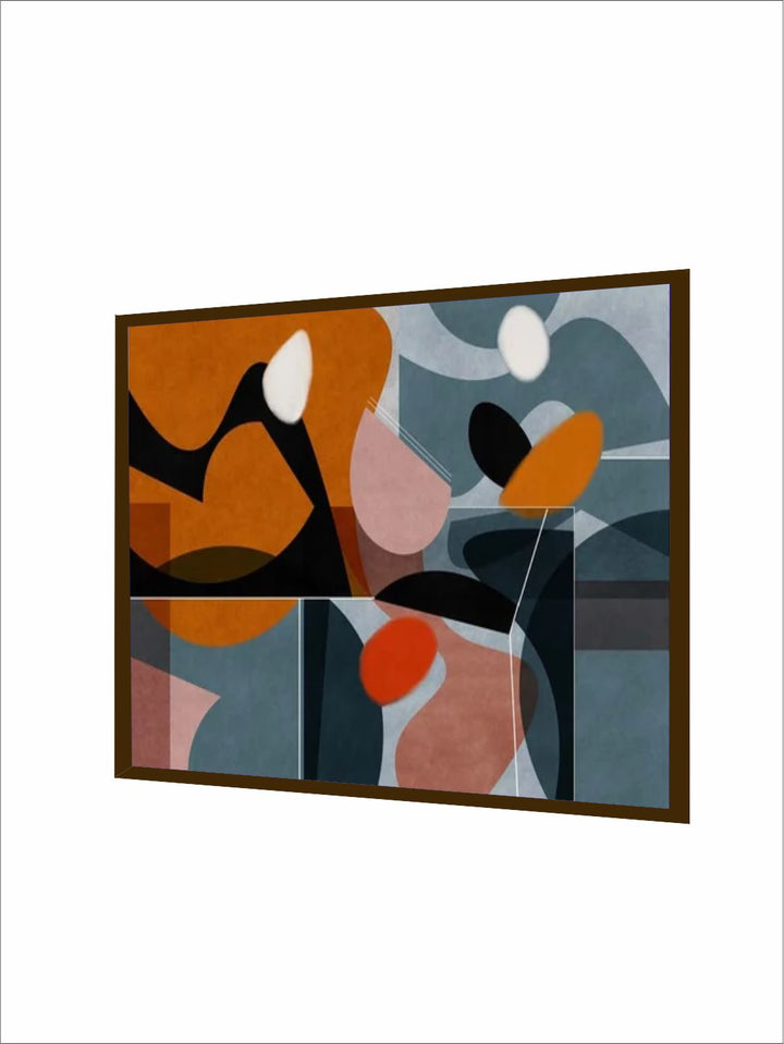 "Orange & Blue Abstract Printed Canvas Painting Wall Art "