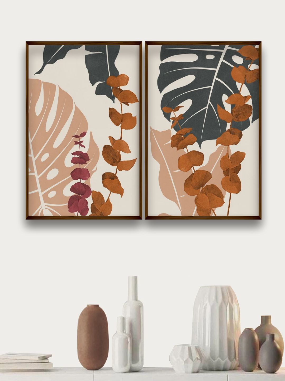"Set Of 2 Off-White Abstract Painting Wall Art''