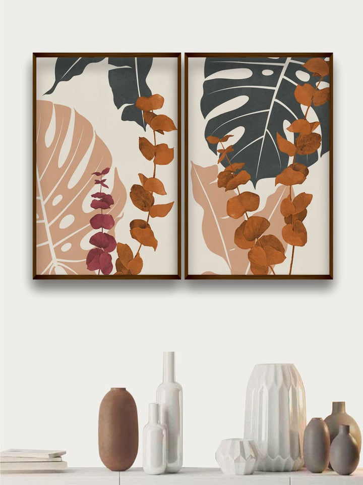 "Set Of 2 Off-White Abstract Painting Wall Art''