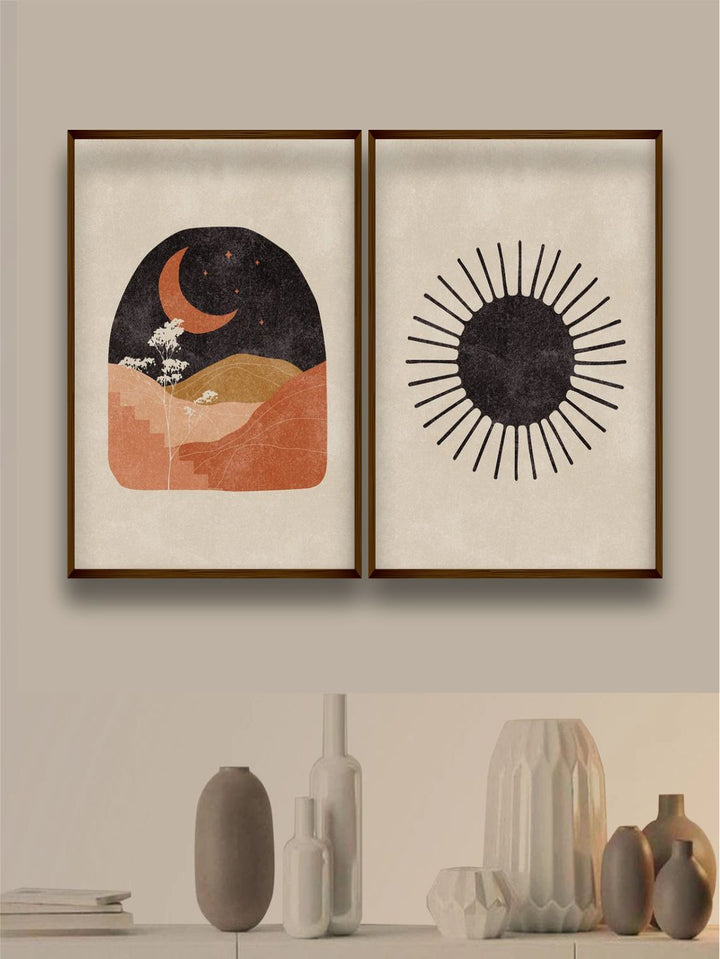 "Beige Black Pack Of 2 Abstract Wall Art''