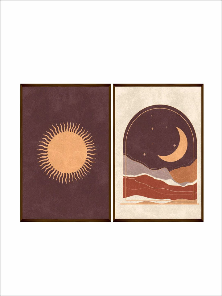 "Set Of 2 Brown  Beige Printed Framed Wall Art''