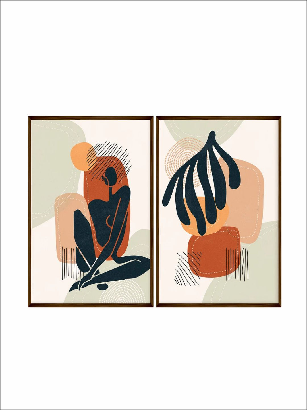 "Set Of 2 White  Brown Abstract Printed Painting Wall Art''