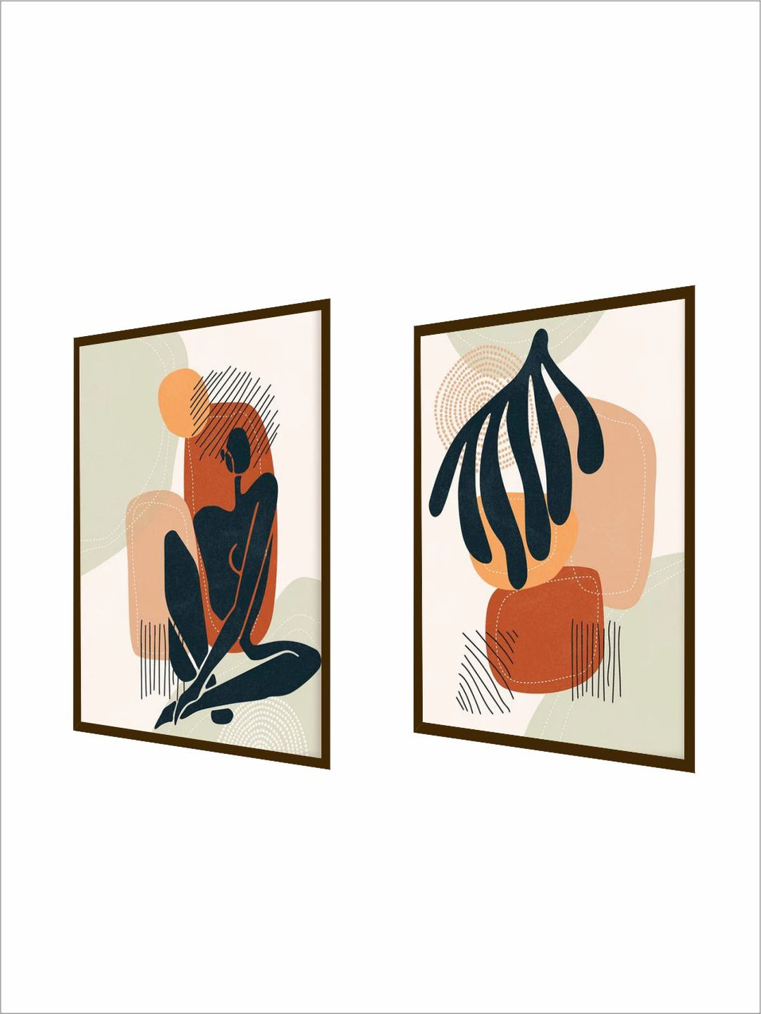"Set Of 2 White  Brown Abstract Printed Painting Wall Art''