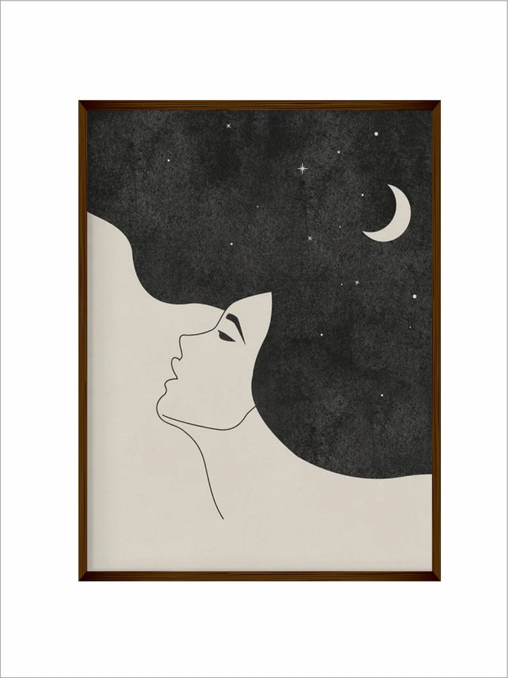 "Cream  Black Abstract Printed Framed Wall Painting''