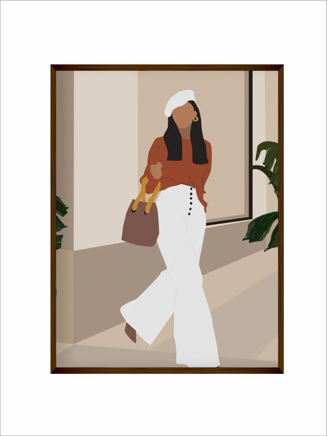 "White  Brown Abstract Canvas Painting Frame''