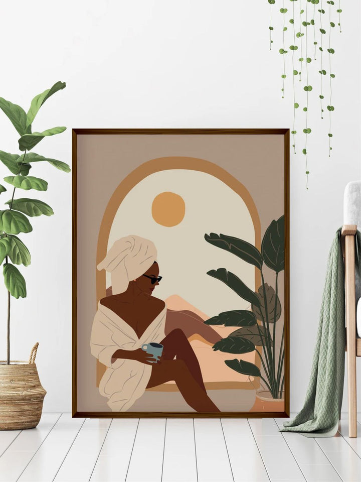 "Brown  Green Abstract Painting Framed Wall Art''