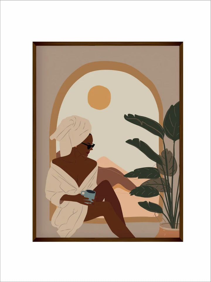 "Brown  Green Abstract Painting Framed Wall Art''