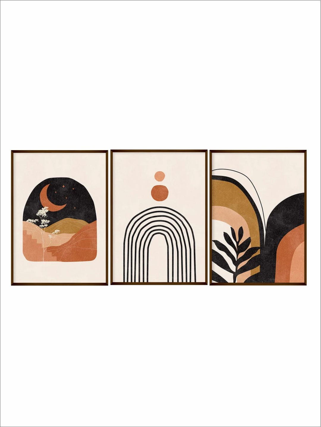 "Set Of 3 Off-White  Black Abstract Wall Art''