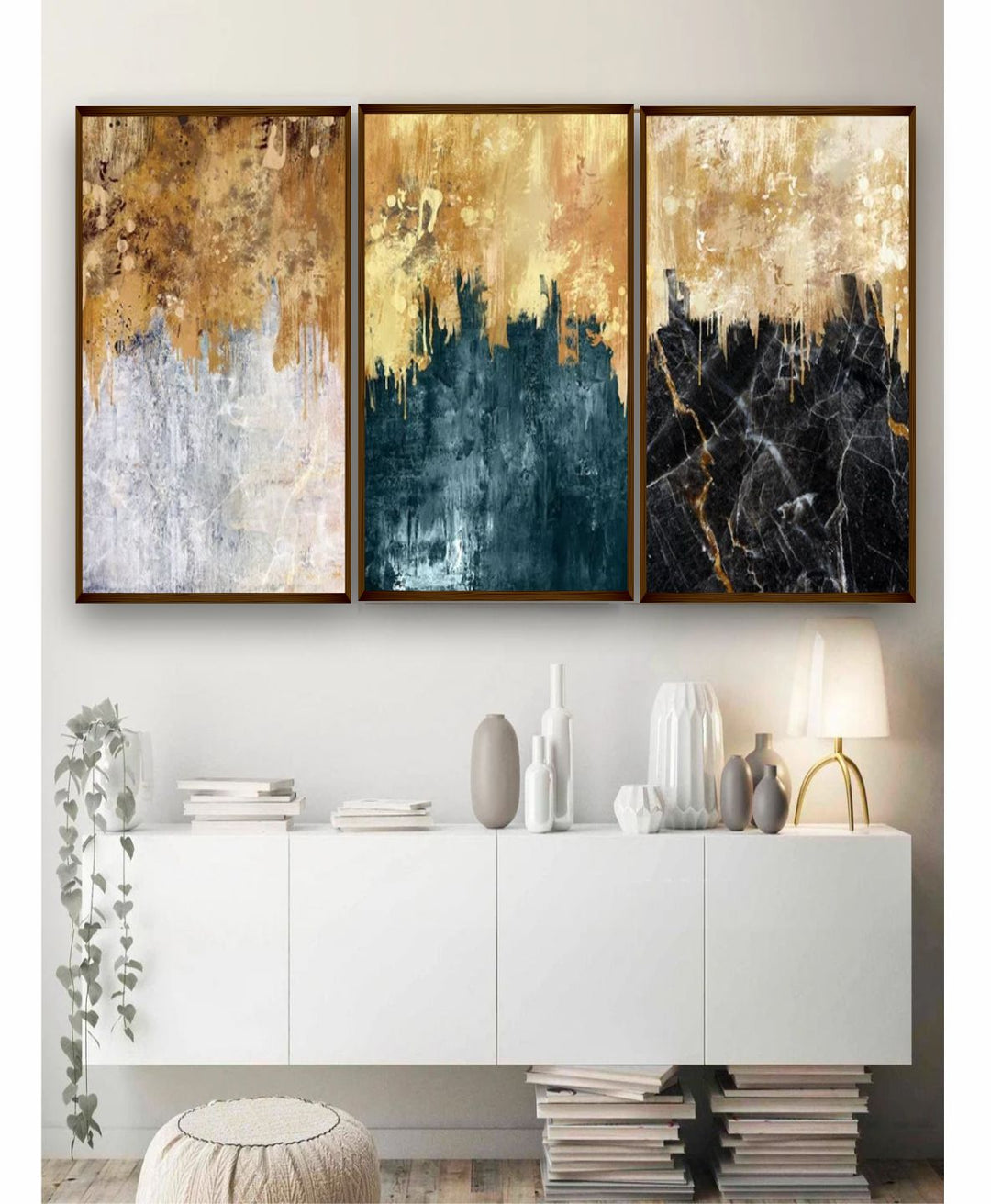"Brown  Grey Set Of 3 Abstract Wall Painting''