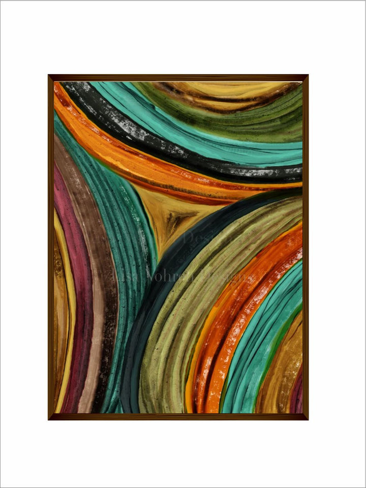 "Blue & Black Abstract Printed Framed Wall Painting''
