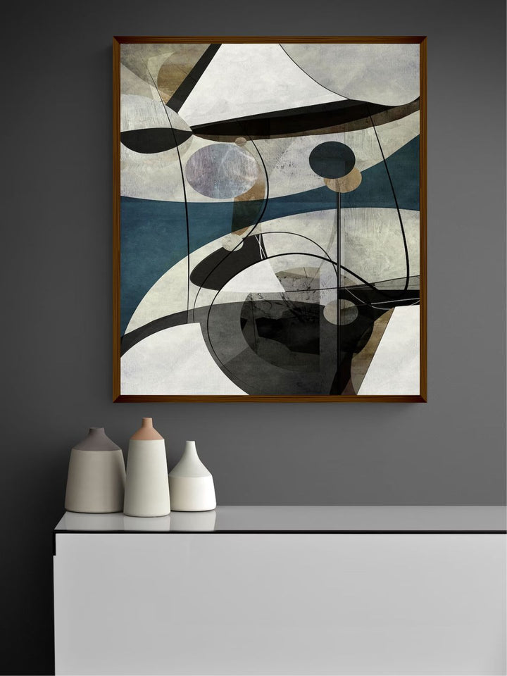 "Blue & Grey Abstract Printed Framed Wall Painting''