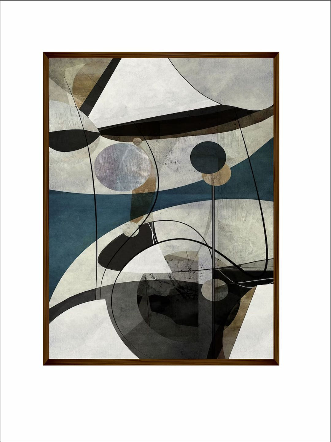 "Blue & Grey Abstract Printed Framed Wall Painting''