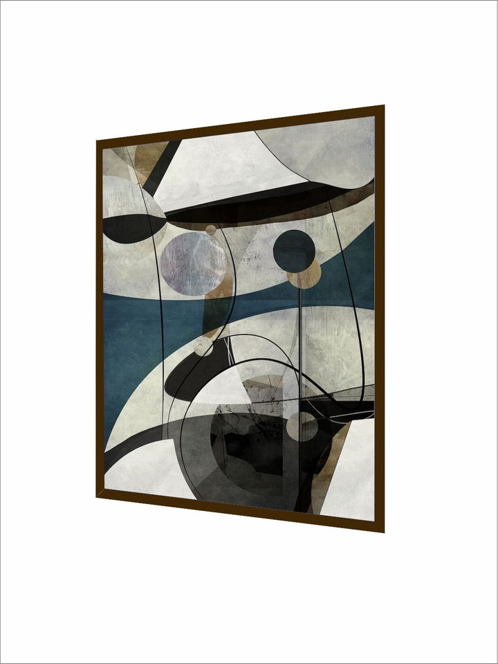"Blue & Grey Abstract Printed Framed Wall Painting''