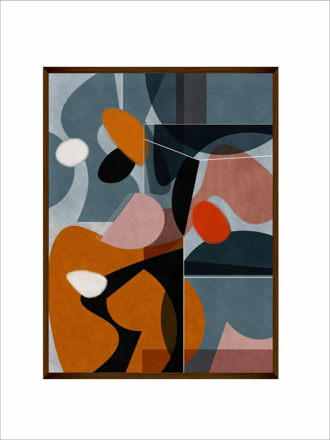 "Blue & Brown Abstract Printed Framed Wall Painting''
