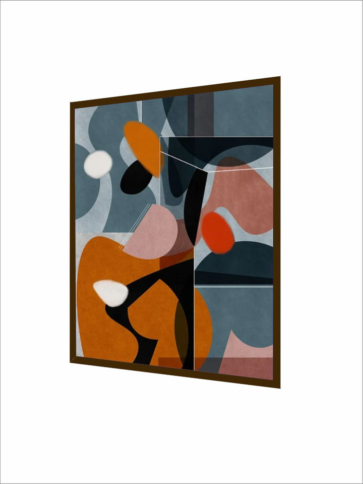 "Blue & Brown Abstract Printed Framed Wall Painting''