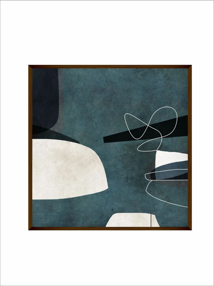 "Teal Blue & White Abstract Painting Wall Art''