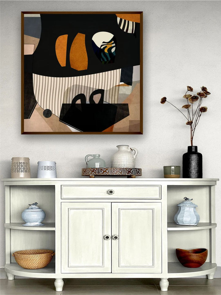 "Black  Off White Abstract Painting Wall Art''