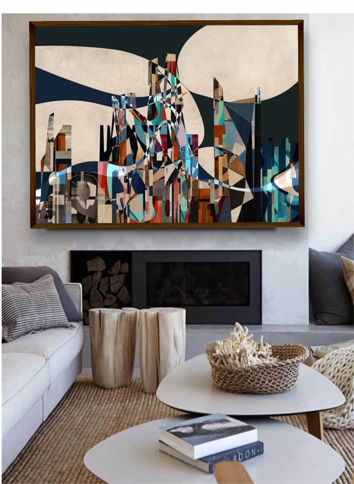 "Blue and Beige Abstract Painting Wall Art''