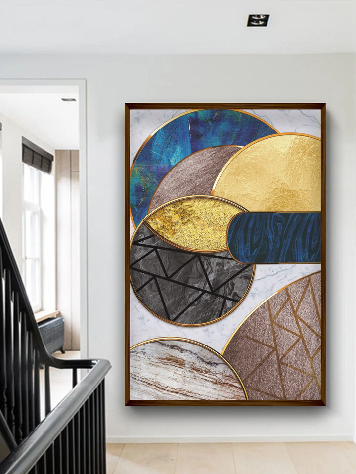 " Blue & Yellow Abstract Canvas Painting Framed Wall Art''