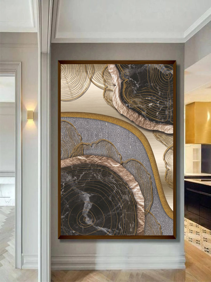 " Black & Beige Abstract Painting Framed Wall Art''