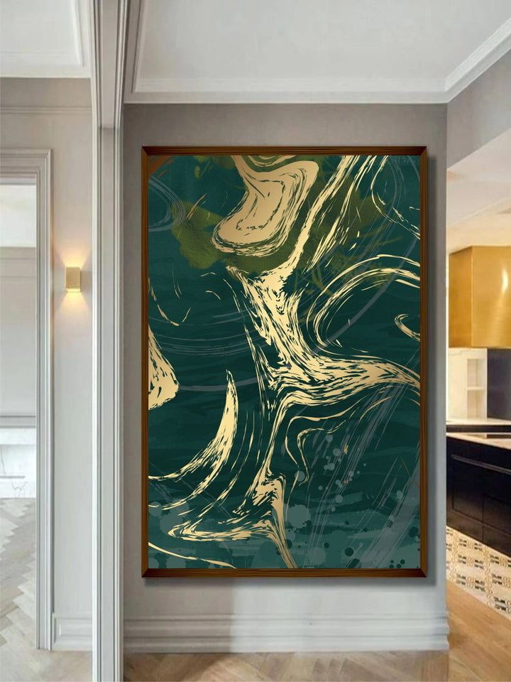 " Green & Yellow Abstract Painting Wall Art''