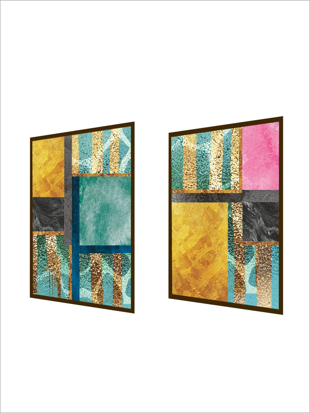 " Teal  Yellow 2 pc Abstract Painting Wall Art''