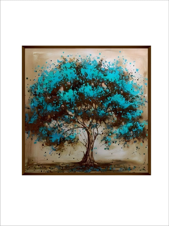 "Beige & Blue Tree Painting Wall Art"
