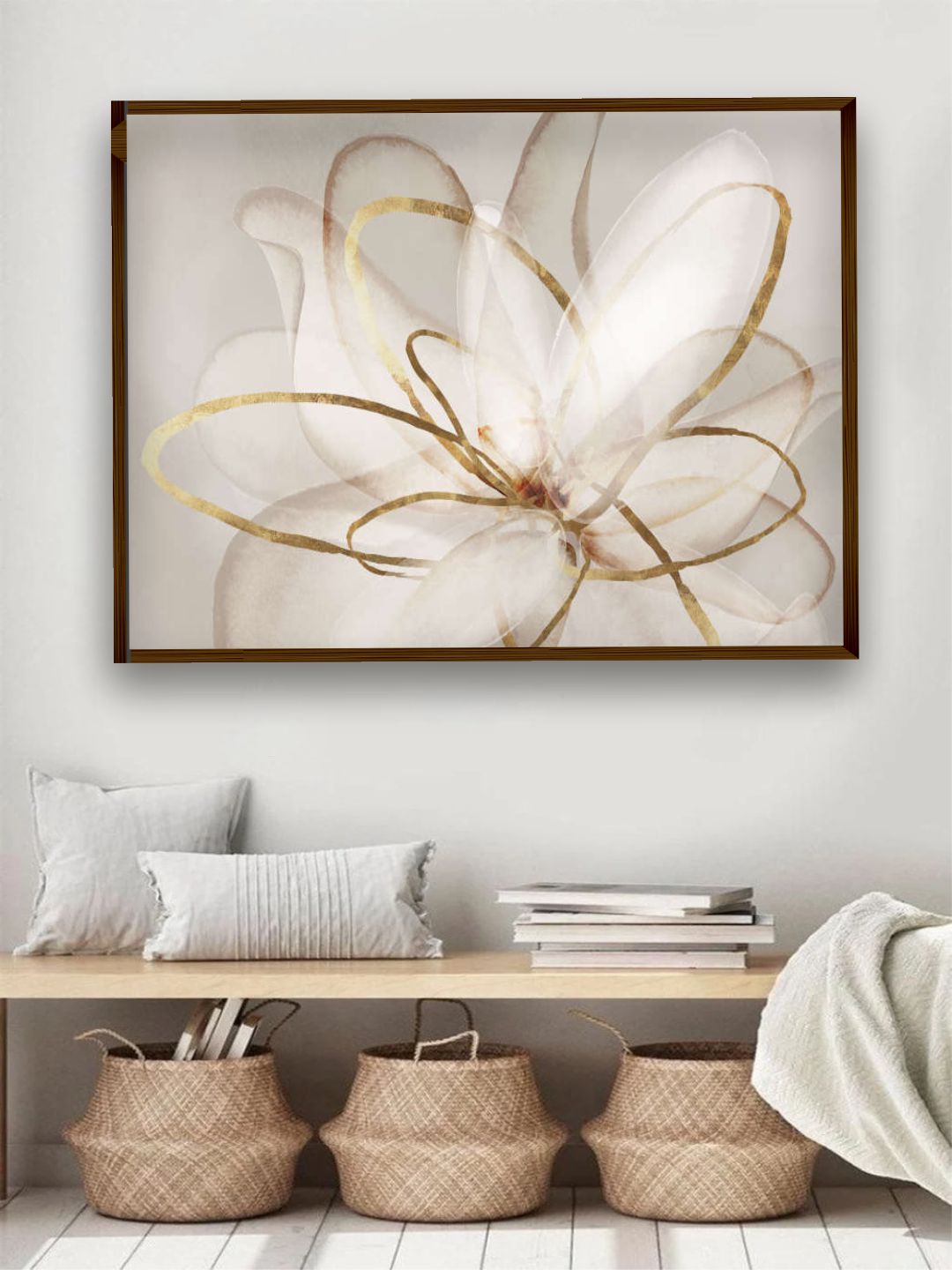 "Off-White & Yellow Abstract Canvas Painting Framed Wall Art"