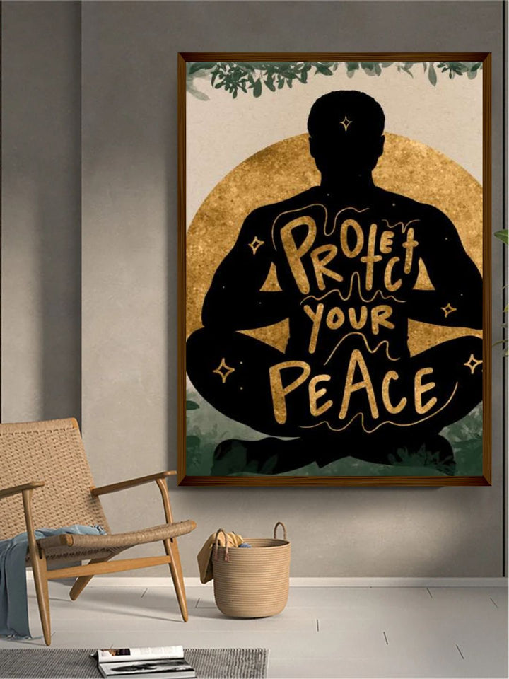 "Black & Yellow Abstract Canvas Painting Framed Wall Art"