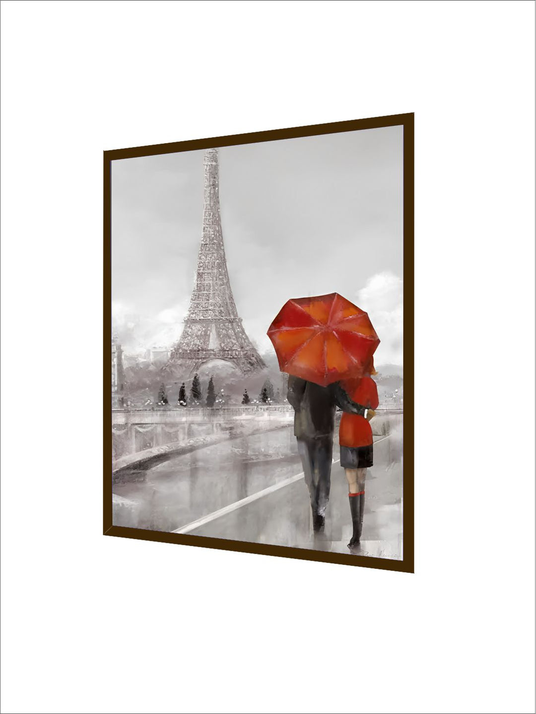 "White & Red Abstract Landscape Painting Framed Wall Art"