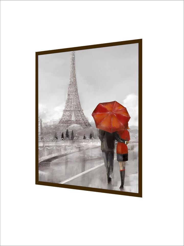 "White & Red Abstract Landscape Painting Framed Wall Art"